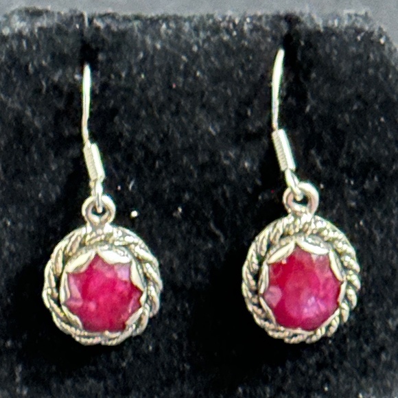 925 Sterling silver – large, genuine oval ruby hook earrings. Rope decoration - Picture 10 of 10